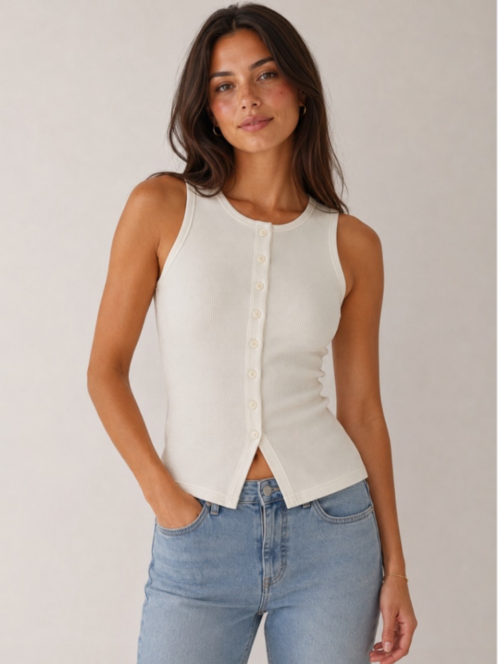 NWT JCrew Ribbed Button Front Top